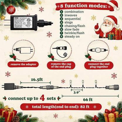 Dazzle Bright 132ft 400 LED Outdoor Christmas String Lights - 8 Modes, Waterproof