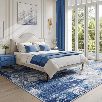 RELEANY Washable Area Rugs 5'x7' Non-Slip Modern Abstract Soft for Living Room Entryway Bedroom, Print Pattern, Blue Grey Navy Gray