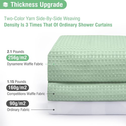 Dynamene Extra Long Shower Curtain - 96 Inch Long Waffle Weave Weighted Thick Cloth Bathroom Shower Curtain, Neutral Heavy Duty Hotel Bath Curtain Set with 12 Plastic Hooks,72x96, Mint Green