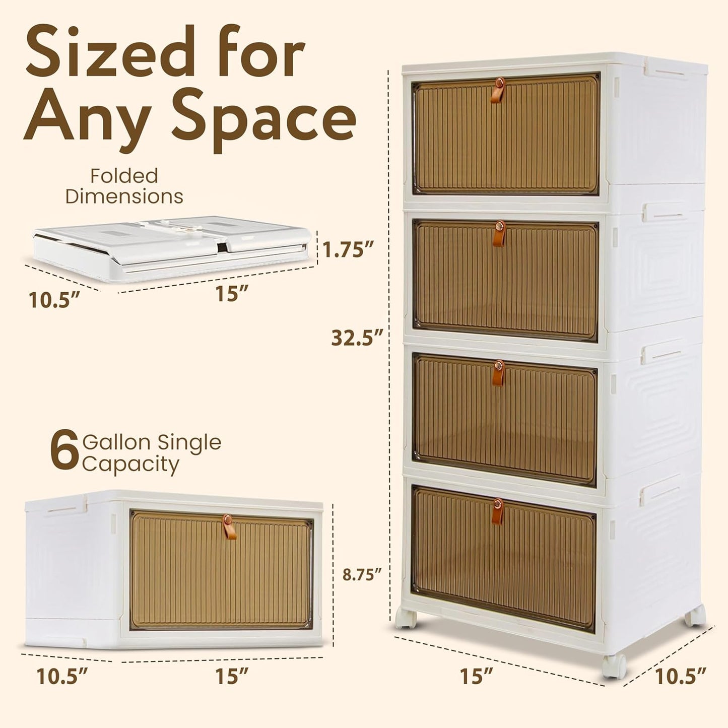 Quik Box 4-Tier Stackable Storage Organizer - 24 Gallon Collapsible Bins with Magnetic Doors | Space-Saving Bedroom & Closet Solution