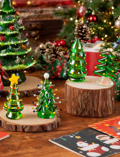 Skiennix Blown Glass Christmas Tree Decor - Mini Figurines for Festive Home Decoration | 4 Pcs Set