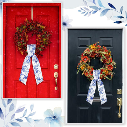 XunYee Wreath Sash Set - 6 Pcs Embroidery Monogram Decor for Indoor/Outdoor Use | Chinoiserie Design