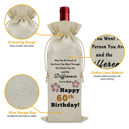 Sazuwu Happy 60th Birthday Gifts for Mom Dad Wine Bag Gifts for Women Turning 60 Years Old Inspirational Birthday Quotes Wine Accessories Gifts for Wine Lovers Turning 60 Gifts Born in 1964 Gifts