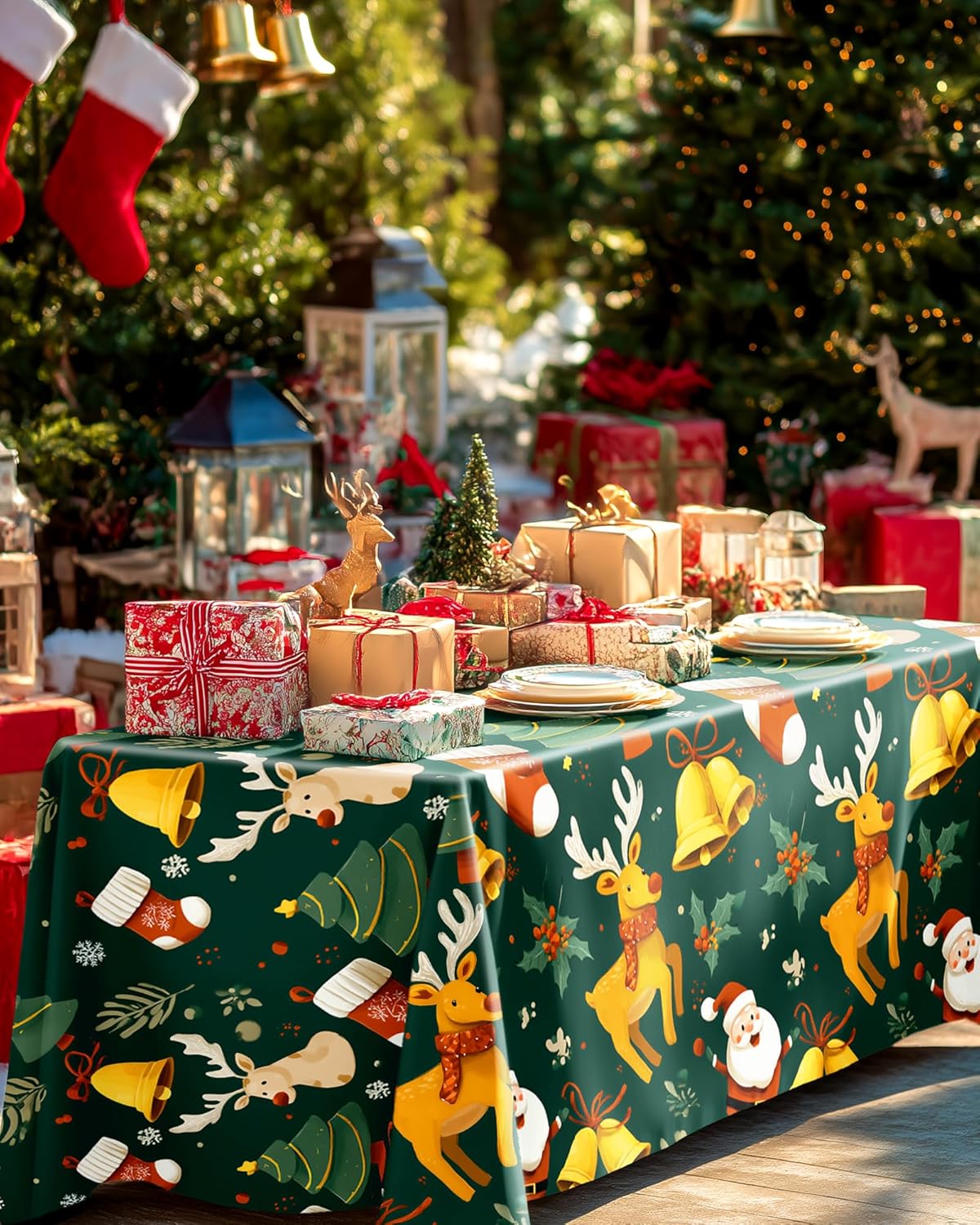 Pureegg Disposable Plastic Tablecloths - Sturdy Leakproof Covers for Parties | 54 x 108 Inch, Christmas Green, 8 Pack