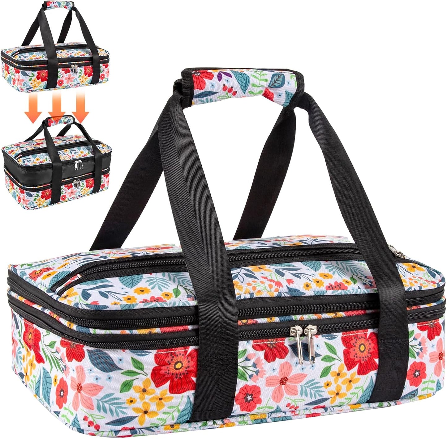 Pioneer Woman Double Decker Casserole Carrier - Expandable, Leakproof Thermal Tote for Potluck & Travel