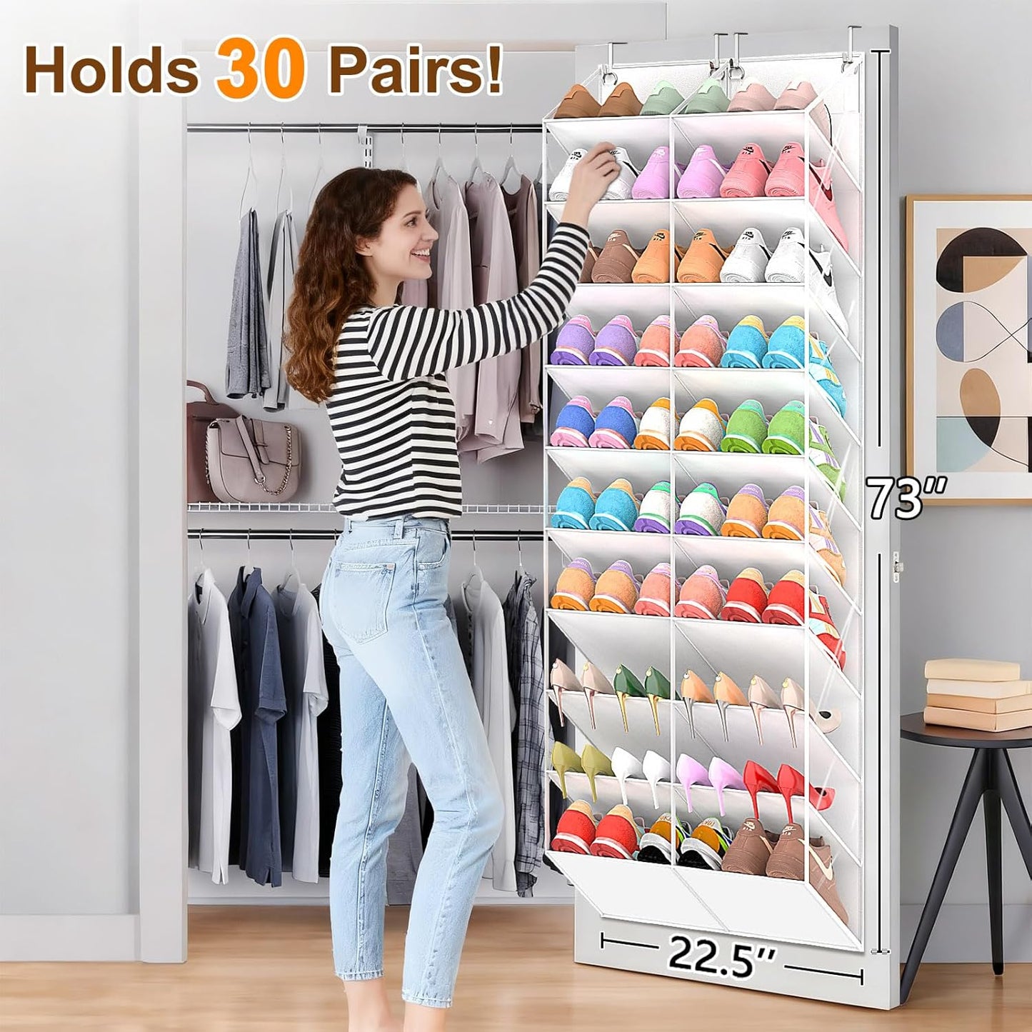 UVIAHOMI Over The Door Shoe Organizer - 10-Tier Clear Pocket Storage for Sneakers, Boots & Heels - White