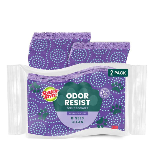 Scotch-Brite Odor Resist Non-Scratch Scrub Sponge, Dishwasher-Safe Kitchen Sponges That Resist Bacterial Odors, Multipurpose Dish Sponges for Gentle Cleaning and Pet Messes, 2 Dish Sponges