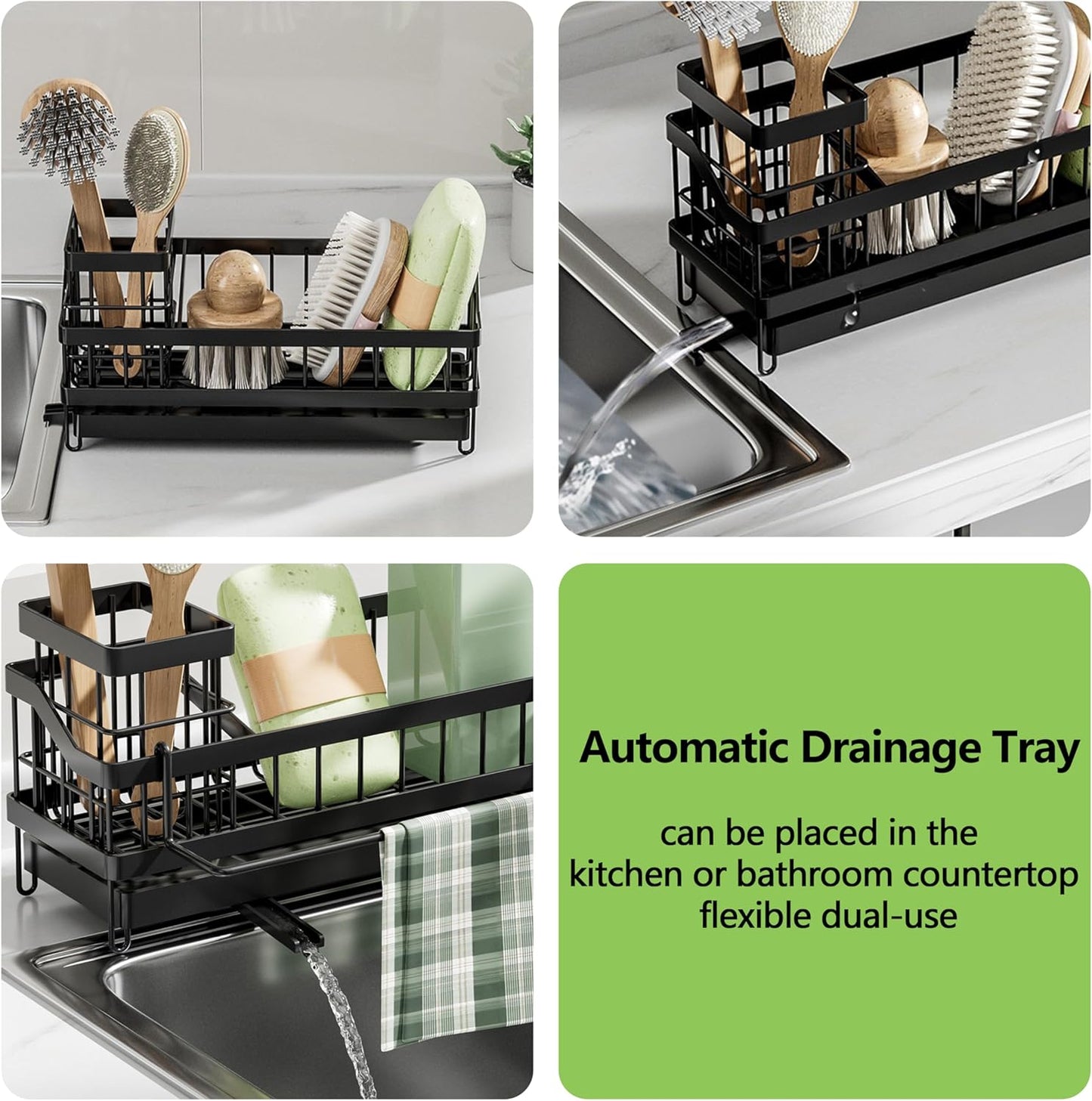 Skiennix Kitchen Sink Caddy Organizer - Rustproof Sponge Holder & Brush Storage | Multi-Functional Soap Dispenser
