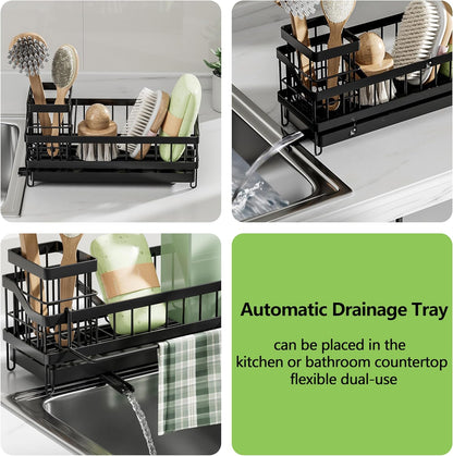 Skiennix Kitchen Sink Caddy Organizer - Rustproof Sponge Holder & Brush Storage | Multi-Functional Soap Dispenser