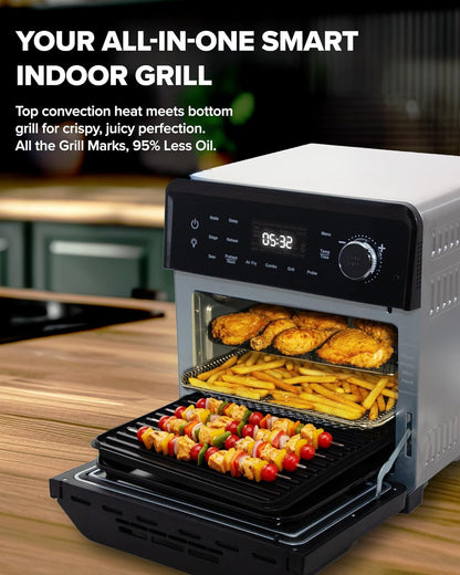 Nuwave Plug-In Grill Air Fryer Oven Combo - Even Heat & True Char Flavor | 150 Presets, Smart Probe, Stainless Steel
