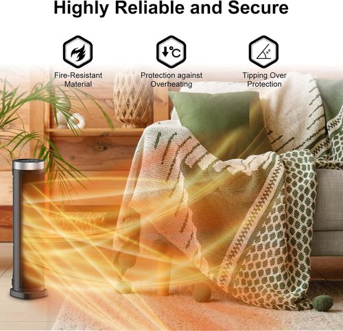 **Skiennix 70° Oscillating Space Heater - 1500W Quiet Electric Tower Heater with Remote, 24 Inches**