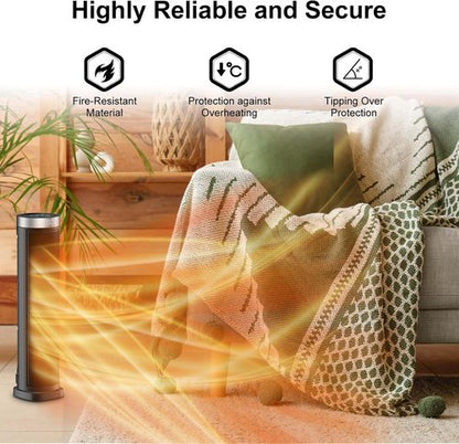 **Skiennix 70° Oscillating Space Heater - 1500W Quiet Electric Tower Heater with Remote, 24 Inches**