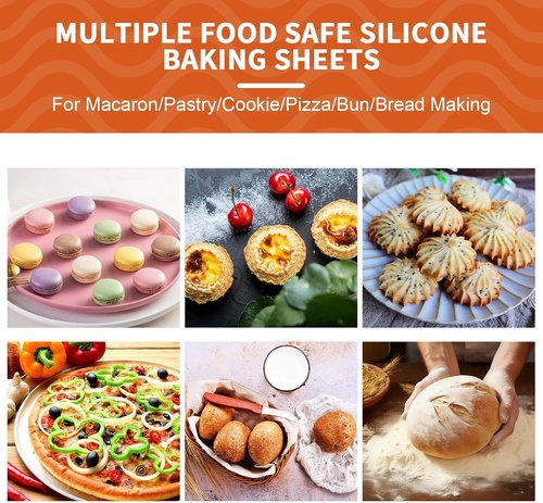 KitchenRaku Silicone Baking Mats - 2-Pack Reusable Nonstick Sheets, 16.5"x11.6", BPA Free for Cookies & Pastry