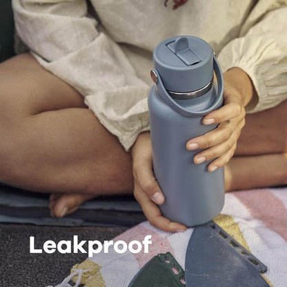 Hydro Flask Water Bottle - Insulated Stainless Steel | 32 Oz Wide Mouth with Flex Straw Lid - Leakproof & Refillable in Tonal Black