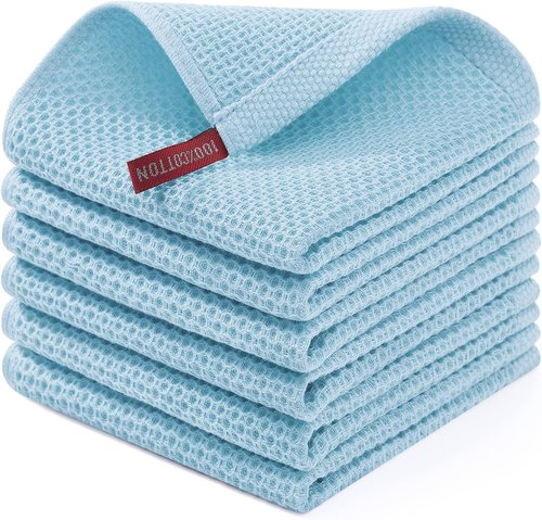 Homaxy Kitchen Dish Cloths - 100% Cotton Waffle Weave, Ultra Soft & Absorbent, 12x12 Inches, 6-Pack | Sky Blue