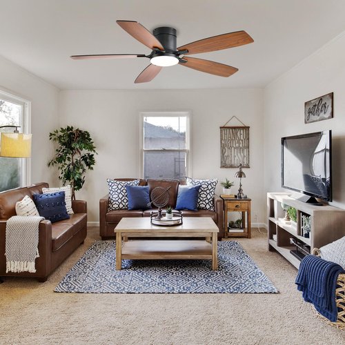 Ayaoty Ceiling Fans with Lights, 52 inch Low Profile Ceiling Fan with Light and Remote Control, Flush Mount, LED Dimmable DC Reversible Modern Ceiling Fan for Bedroom