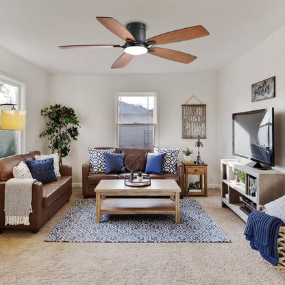 Ayaoty Ceiling Fans with Lights, 52 inch Low Profile Ceiling Fan with Light and Remote Control, Flush Mount, LED Dimmable DC Reversible Modern Ceiling Fan for Bedroom