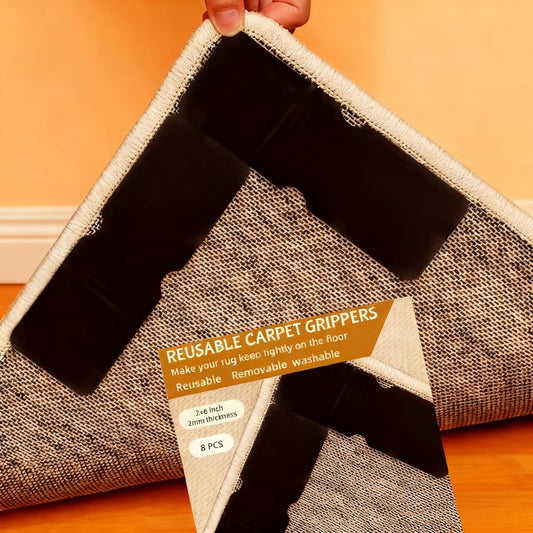 Rug Carpet Non-Slip Grippers by [Brand Name] - Reusable Double-Sided Tape Pads for Area Rugs | 8 Strong Adhesive Grippers