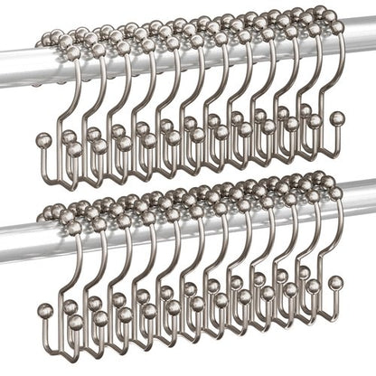 Titanker Shower Curtain Hooks Rings, Rust Resistant Metal Double Glide Shower Hooks Rings for Bathroom Shower Rods Curtains, Set of 24 Hooks - Nickel