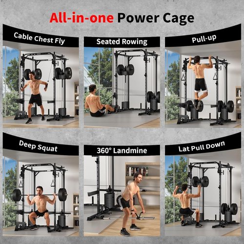 JEEKEE Power Cage - Heavy Duty 2200LB Rack with Cable Crossover & 180LB Weight Stack | 20+ Attachments for Home Gym