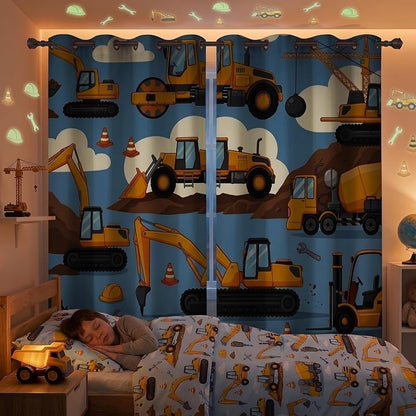 Cartoon Car 55x63 In. Kids Blackout Curtains for Boys Bedroom - 2 Panels, Truck Theme