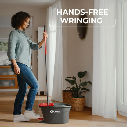 O-Cedar EasyWring Microfiber Spin Mop & Bucket | Efficient Floor Cleaning System with Extra Refill - Red/Gray