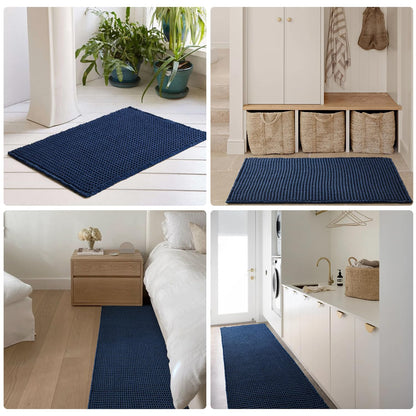 TYUU Waffle Bath Mat, Boho Bathroom Rugs Non Slip Washable Super Absorbent Quick Dry Bath Mat Farmhouse Bathroom Decor, 24"x16" Navy Blue