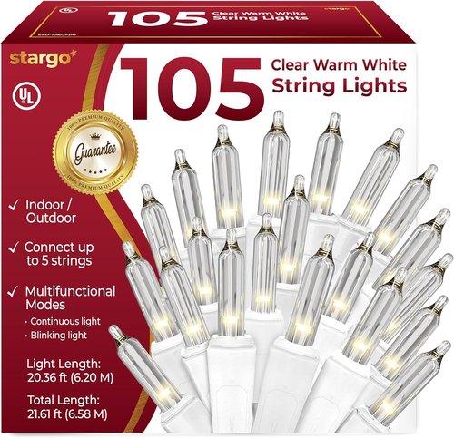 **Regine Switzerland Clear Warm White Christmas Lights - 20 ft String with 105 Mini Bulbs | Multifunctional Twinkle Decor**