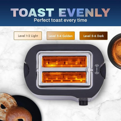 Elite Gourmet Extra Wide Slot 2-Slice Toaster - Bagel Function, 6 Toast Settings, Stainless Steel