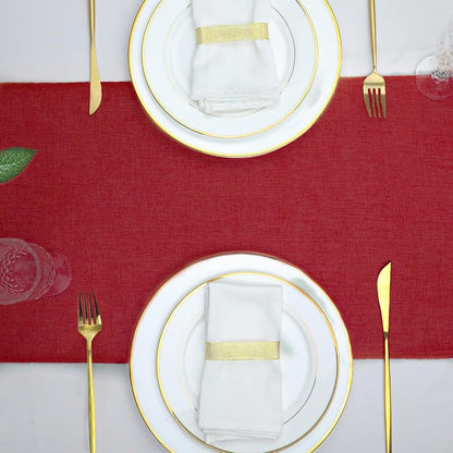 6 Pack Burgundy Burlap Table Runners 13x84 Inch - Farmhouse Dining Décor, 6 Pieces