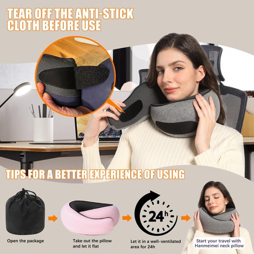 Hanmeimei Neck Travel Pillow Upgraded Travel Neck Pillow for Airplane Memory Foam Travel Pillow for Airplanes Offices and Cars Headrest Sleep, Portable Plane Accessories
