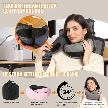 Hanmeimei Neck Travel Pillow Upgraded Travel Neck Pillow for Airplane Memory Foam Travel Pillow for Airplanes Offices and Cars Headrest Sleep, Portable Plane Accessories