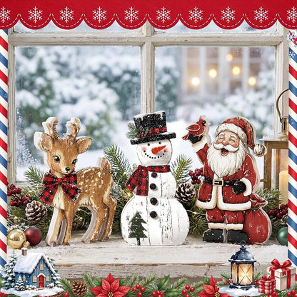 3 Pcs Christmas Wooden Decorations Set – Snowman, Santa & Reindeer Signs (Variation: 3+Snowman Santa Reindeer)