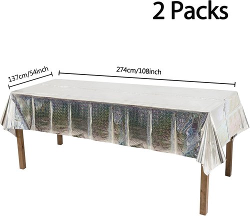 GREATRIL Disposable Silver Table Cover - Rectangle Party Tablecloths for Birthdays | 54'' x 108'' (2 Packs)
