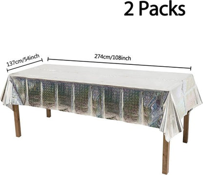 GREATRIL Disposable Silver Table Cover - Rectangle Party Tablecloths for Birthdays | 54'' x 108'' (2 Packs)