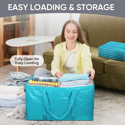 TICONN Extra Large Moving Bags - Heavy Duty Storage with Zippers & Handles | 8 Pack, Aqua