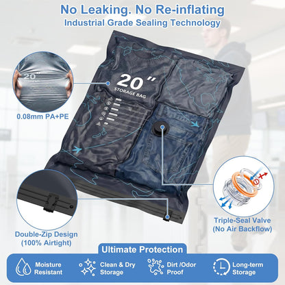 Skiennix Travel Vacuum Bags - 12 Pack with Rechargeable Pump for Clothing Space Saving Storage