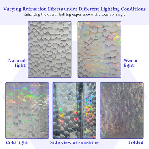 Mrs Awesome Holographic Shower Curtain Liner with 3 Magnets for Bathroom, Waterproof Clear Water Cube Plastic Iridescent Shower Curtain Sparkly, Glitter PEVA Liner 72 x 72 inches