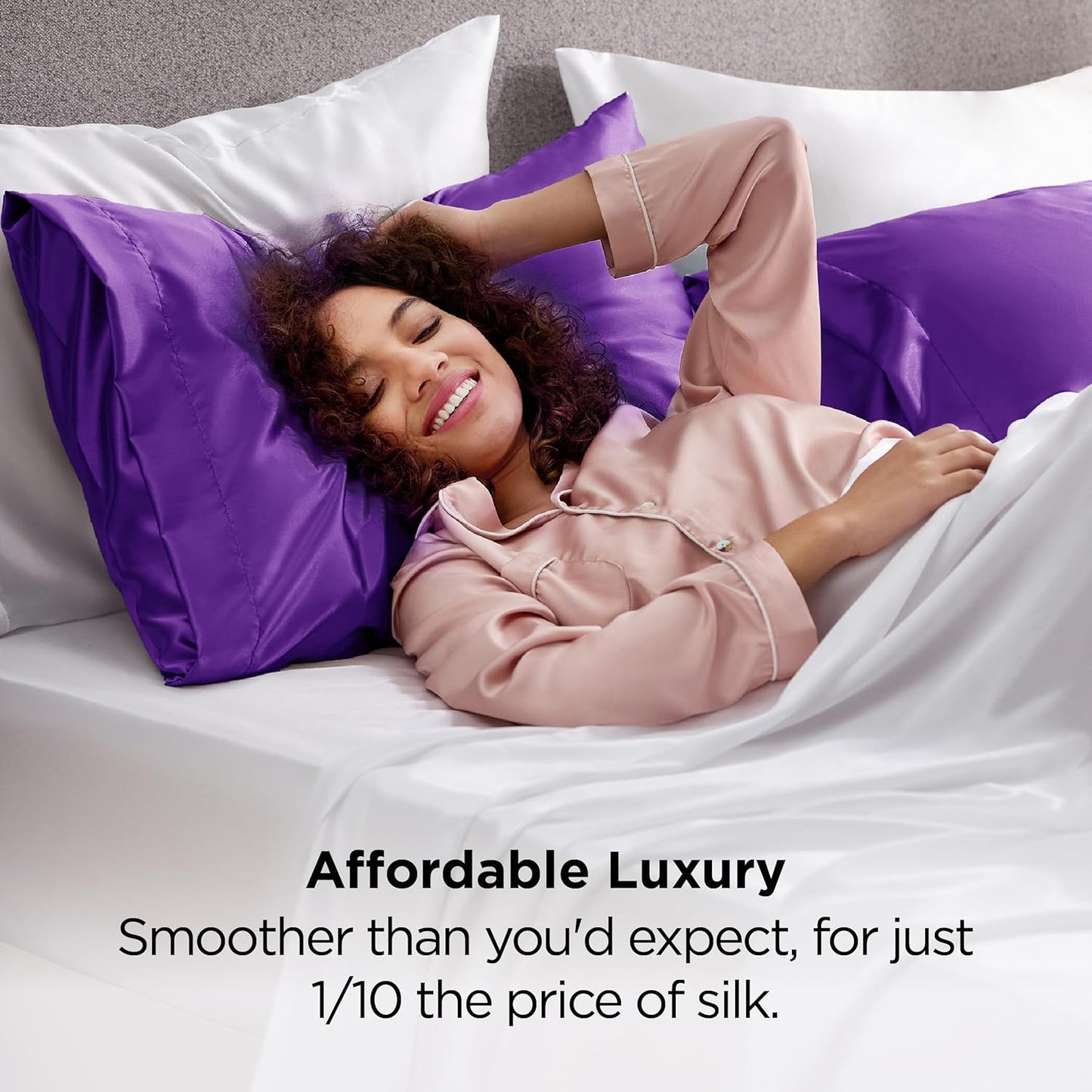 Bedsure Satin Pillowcase - Luxurious Silk-Like Comfort | Standard Size 20x26 Inches, Purple, 2-Pack