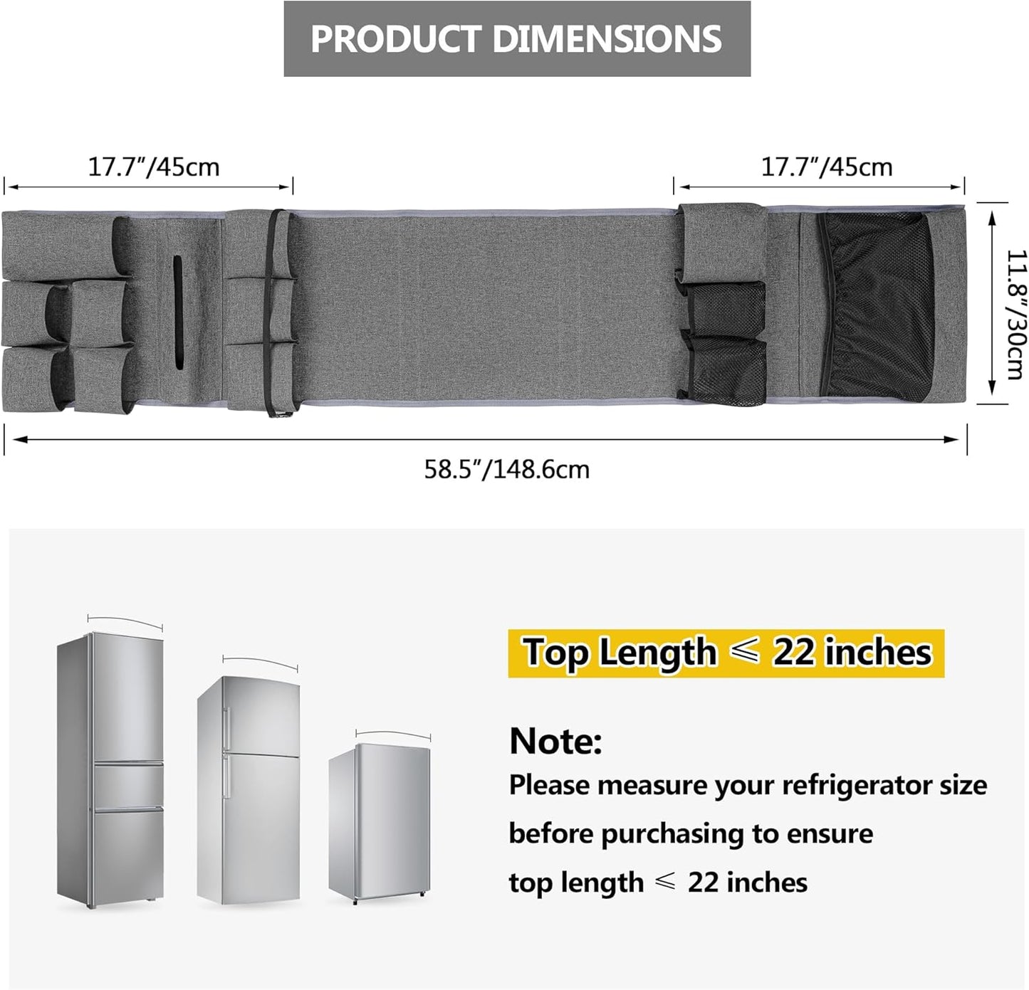 Rexmica Mini Fridge Organizer - 14 Pocket Dust Cover Storage Bag for Home, Office & Dorm | Gray