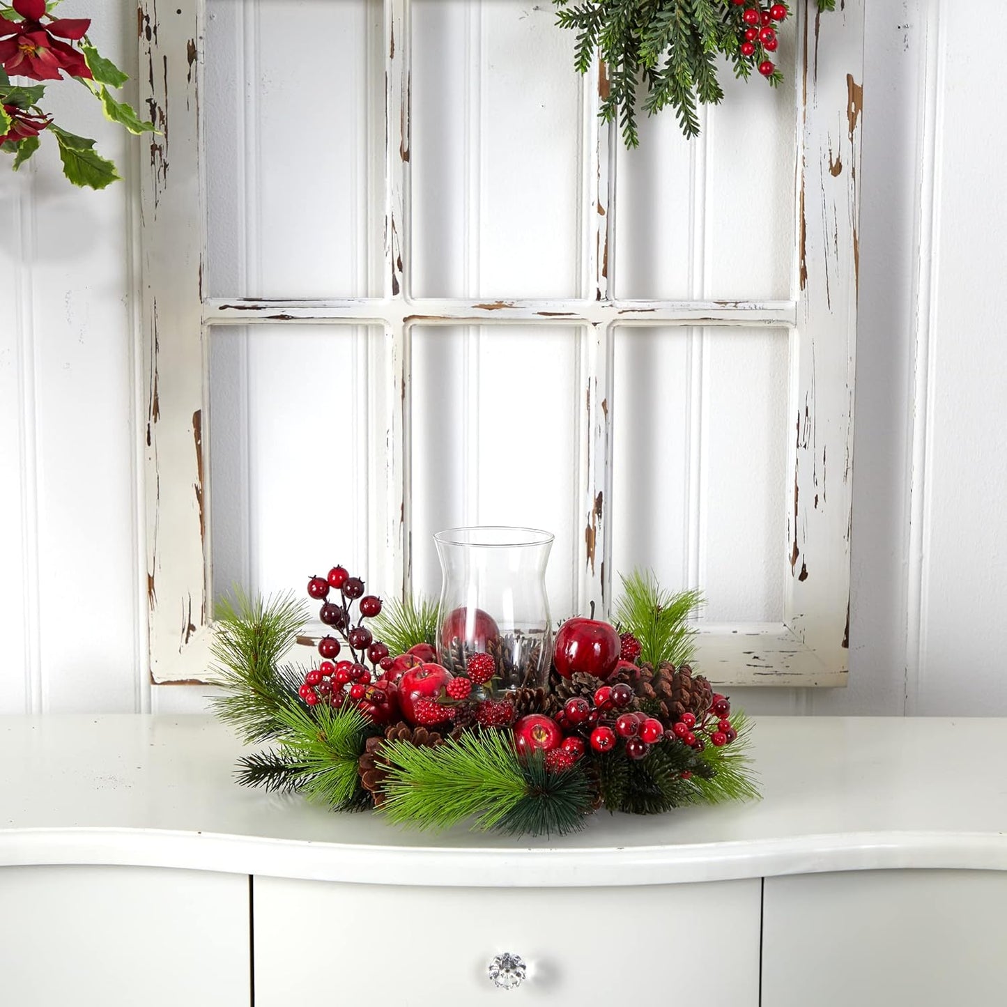 Nearly Natural Candleabrum | Holiday Red Decor - 17.5" x 8.5" x 17.5" Perfect for Festive Settings