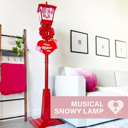 Fraser Hill Farm 70-Inch Musical Snowy Valentine's Day Lantern - Festive Red Home Decor with Lights & Sound