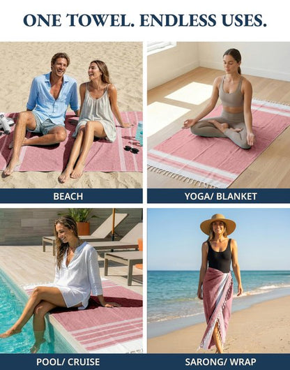 LANE LINEN Turkish Beach Towel 2 Pack, Oversized Beach Towel 39"x71", Lightweight Beach Essentials for Women, Large Pool Towel, Absorbent & Quick Dry, Sand Free Beach Towel - Hibiscus