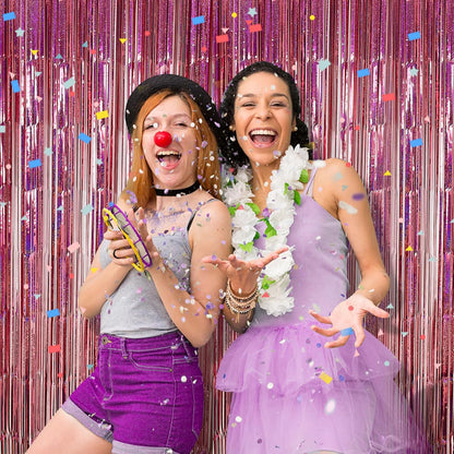Skiennix 2 Pack Pink Backdrop Decorations - Tinsel Curtain Foil Fringe for Birthday & Graduation