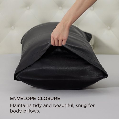 Bedsure Body Pillow Pillowcase - Cooling and Silky Long Body Pillow Covers with Envelope Closure, Satin Similar to Silk Pillowcase for Hair and Skin,Black,20x54 Inches