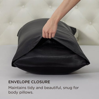 Bedsure Body Pillow Pillowcase - Cooling and Silky Long Body Pillow Covers with Envelope Closure, Satin Similar to Silk Pillowcase for Hair and Skin,Black,20x54 Inches