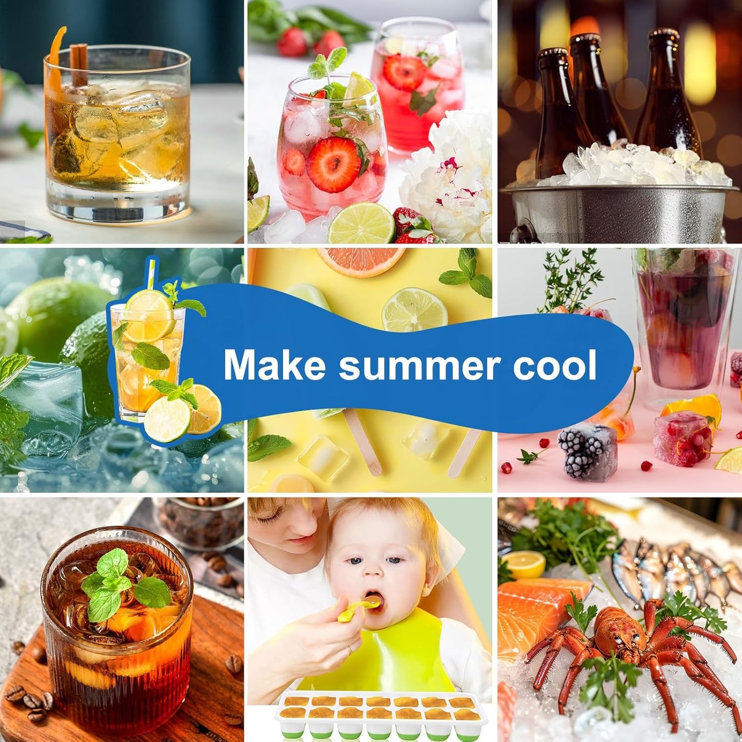 Skiennix Ice Cube Tray - Easy-Release Silicone Trays with Lids | Stackable 3-Pack, BPA-Free & Odor-Free