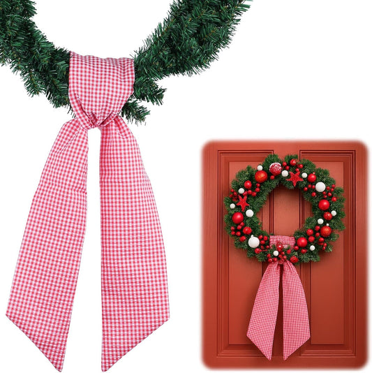 Red White Gingham Wreath Sash by [Brand Name] - 5.12" Wide x 54.33" for Christmas & Patriotic Decor