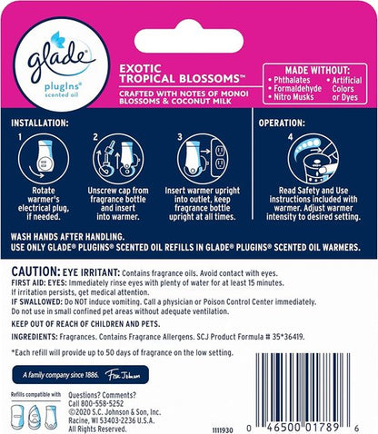 Glade PlugIns Refills Air Freshener - Exotic Tropical Blossoms Scent | 1.34 Fl Oz, 2 Count