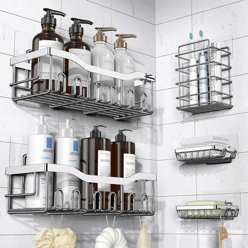 EUDELE Stainless Steel Shower Caddy - Rustproof No Drill Adhesive Organizer | XL Capacity for Bathroom & Kitchen